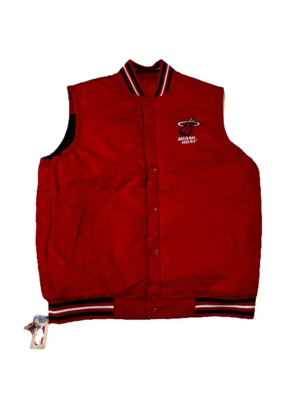 Miami Heat Mens Large Reversible Puffer Vest Black Red JH Design NBA Snap Button